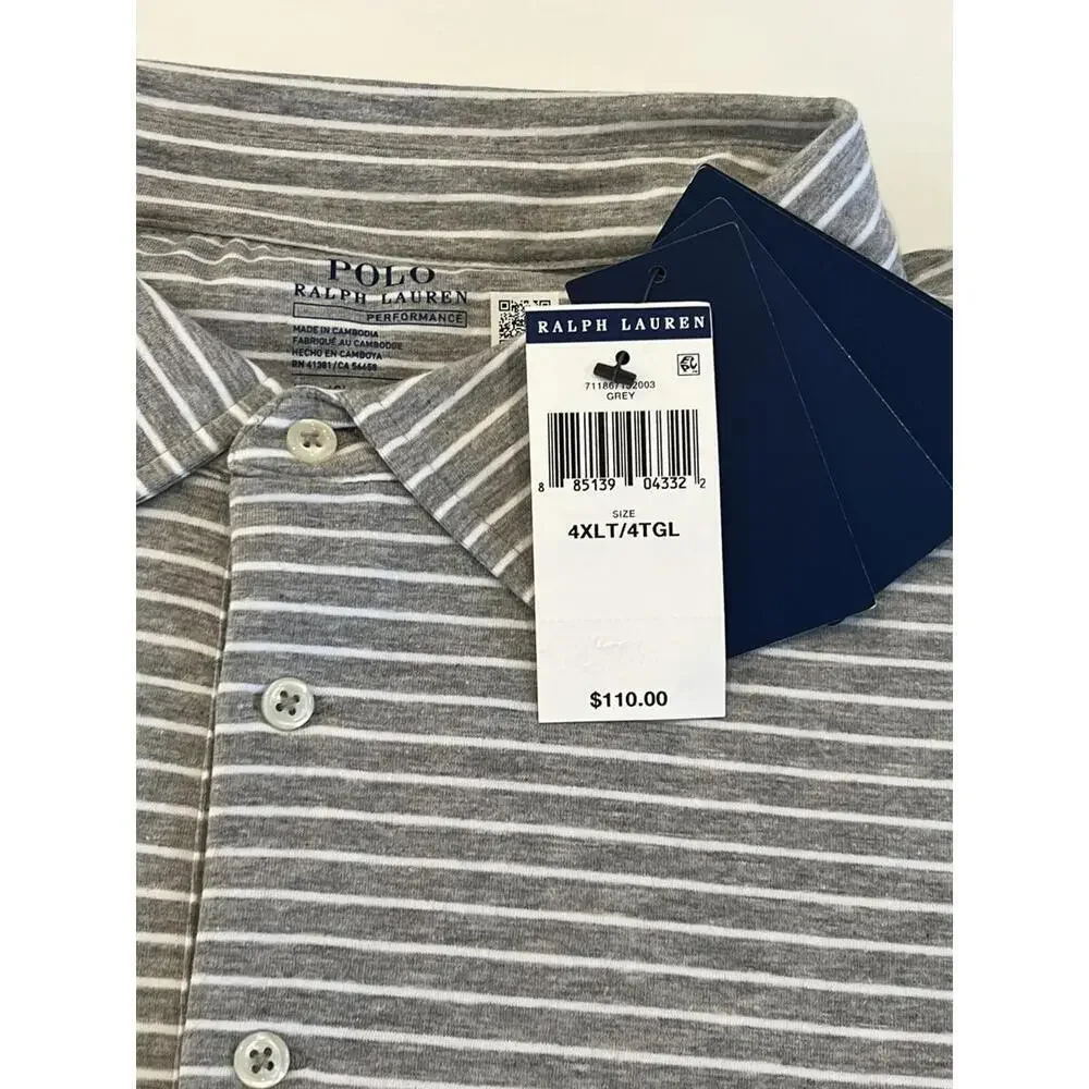 NWT Polo Ralph Lauren  STRIPE LOGO BIG&TALL Size 4XLT Polo Gray Shirt